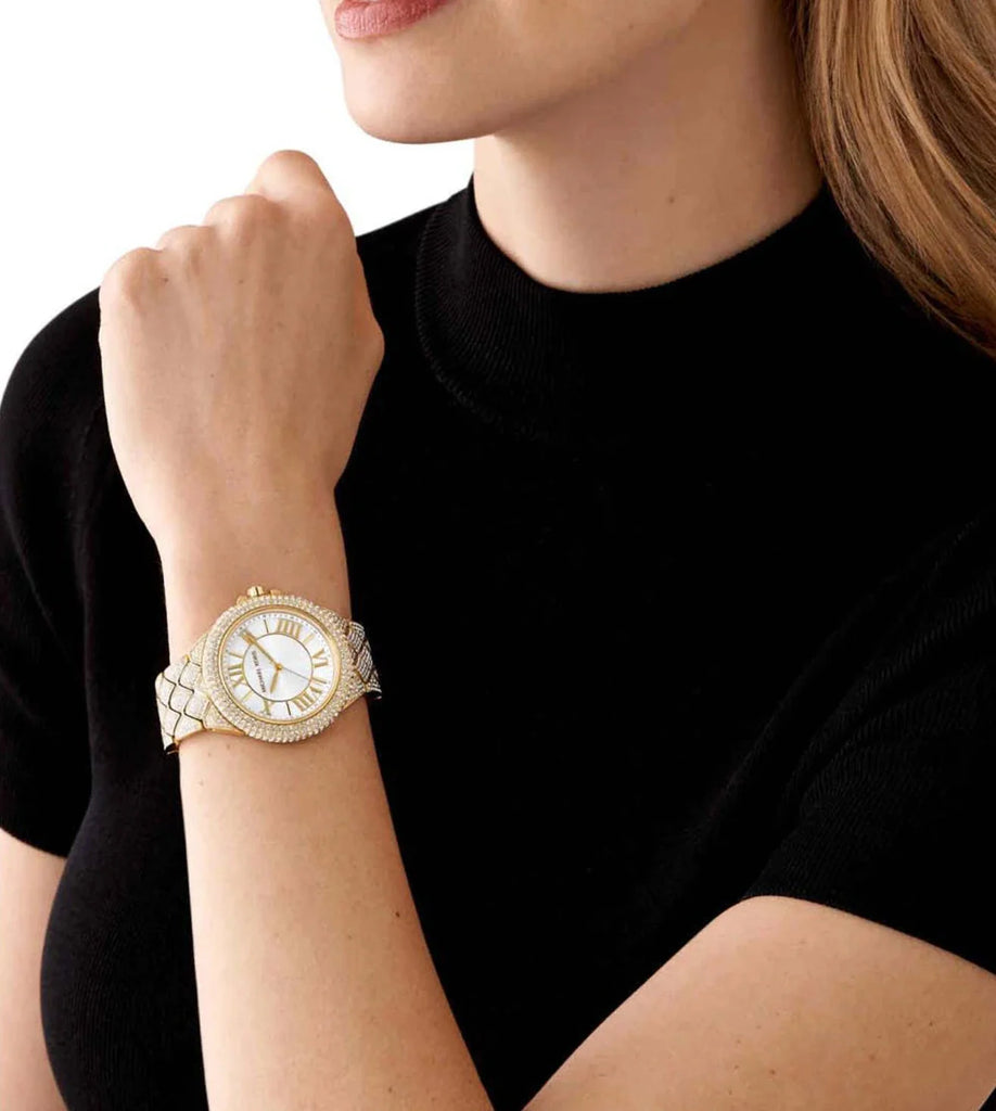 Michael Kors Camille Three-Hand Crystals White Dial Gold Steel Strap Watch for Women - MK4800 Buy Now By Michael Kors