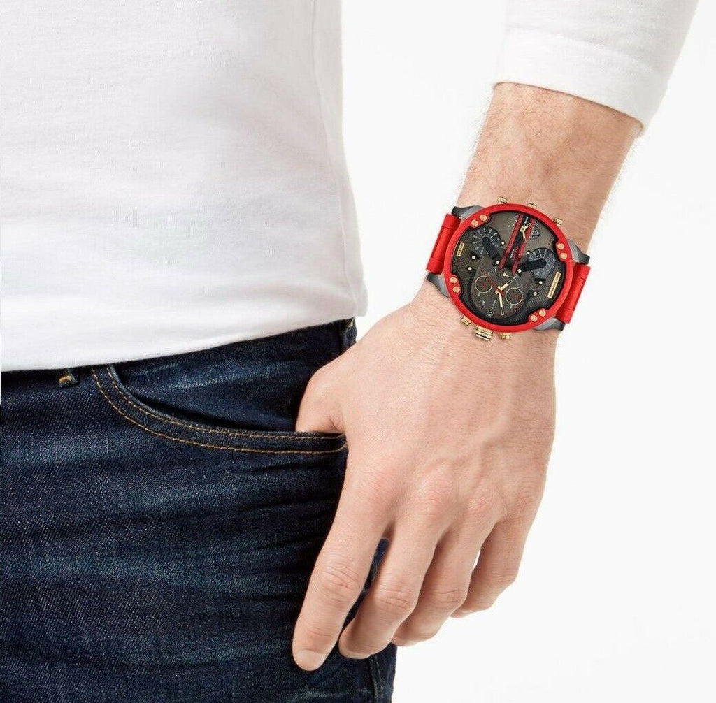 Diesel Mr Daddy 2.0 Chronograph Grey Dial Red Rubber Strap Watch For Men - DZ7430 Buy Now By Diesel