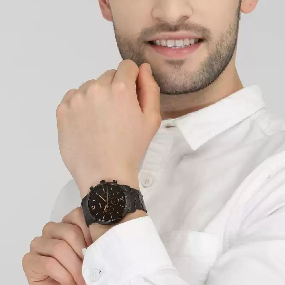 Fossil Neutra Chronograph Black Dial Black Steel Strap Watch for Men - FS5525 Buy Now By Fossil