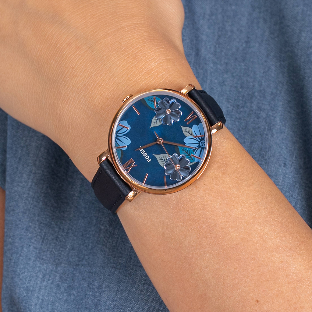 Fossil Jacqueline Blue Dial Blue Leather Strap Watch for Women - ES4673 Buy Now By Fossil