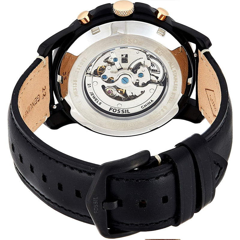 Fossil Grant Sport Automatic Skeleton Black Dial Black Leather Strap Watch for Men - ME3138 Buy Now By Fossil