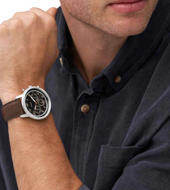 Fossil Neutra Chronograph Black Dial Brown Leather Strap Watch for Men - FS6024 Buy Now By Fossil