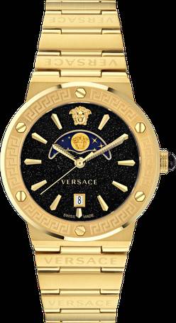 Versace Greca Moonphase Quartz Black Dial Gold Steel Strap Watch for Men - VE7G00323 Buy Now By Versace