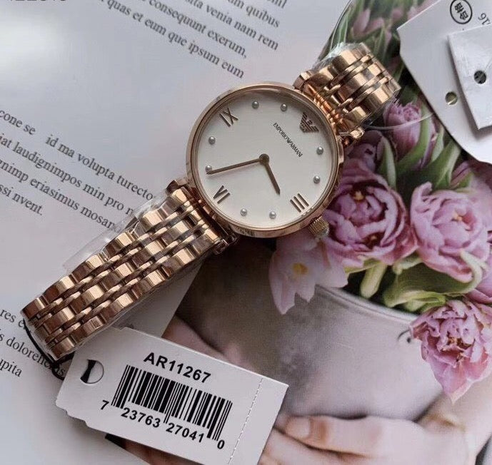 Emporio Armani Gianni T-Bar Quartz White Dial Rose Gold Steel Strap Watch For Women - AR11267 Buy Now By Emporio Armani