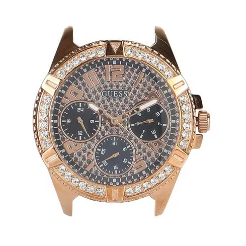 Guess Frontier DIamonds Gold Dial Blue Rubber Strap Watch For Women - W1160L3 Buy Now By Guess