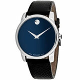 Movado Museum Blue Dial Black Leather Strap Watch For Men - 607013 Buy Now By Movado