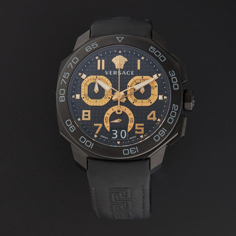 Versace Dylos Chronograph Black Dial Black Rubber Strap Watch for Men - VQC020015 Buy Now By Versace