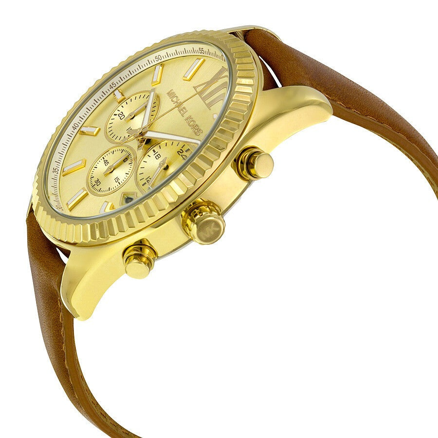 Michael Kors Lexington Chronograph Gold Dial Brown Leather Strap Watch For Men - MK8447 Buy Now By Michael Kors