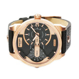 Diesel Mini Daddy Dual Time Black & Gold Dial Black Leather Strap Watch For Men - DZ7317 Buy Now By Diesel