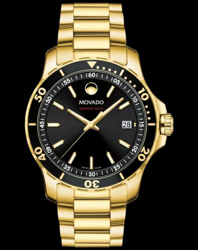Movado Series 800 Black Dial Gold Steel Strap Watch For Men - 2600145 Buy Now By Movado