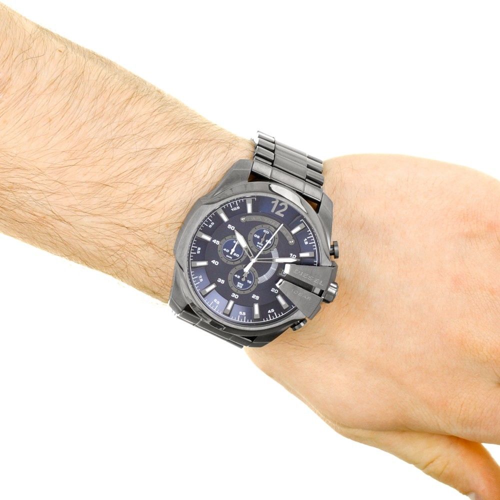 Diesel Mega Chief Chronograph Blue Dial Black Steel Strap Watch For Men - DZ4329 Buy Now By Diesel