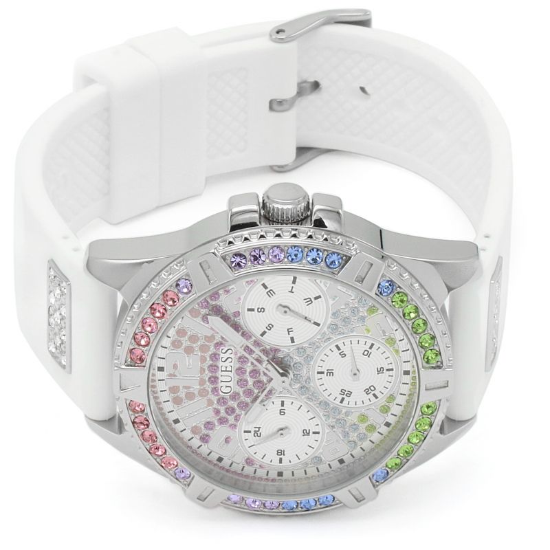Guess Frontier Diamonds Silver Dial White Rubber Strap Watch for Women - GW0045L1 Buy Now By Guess