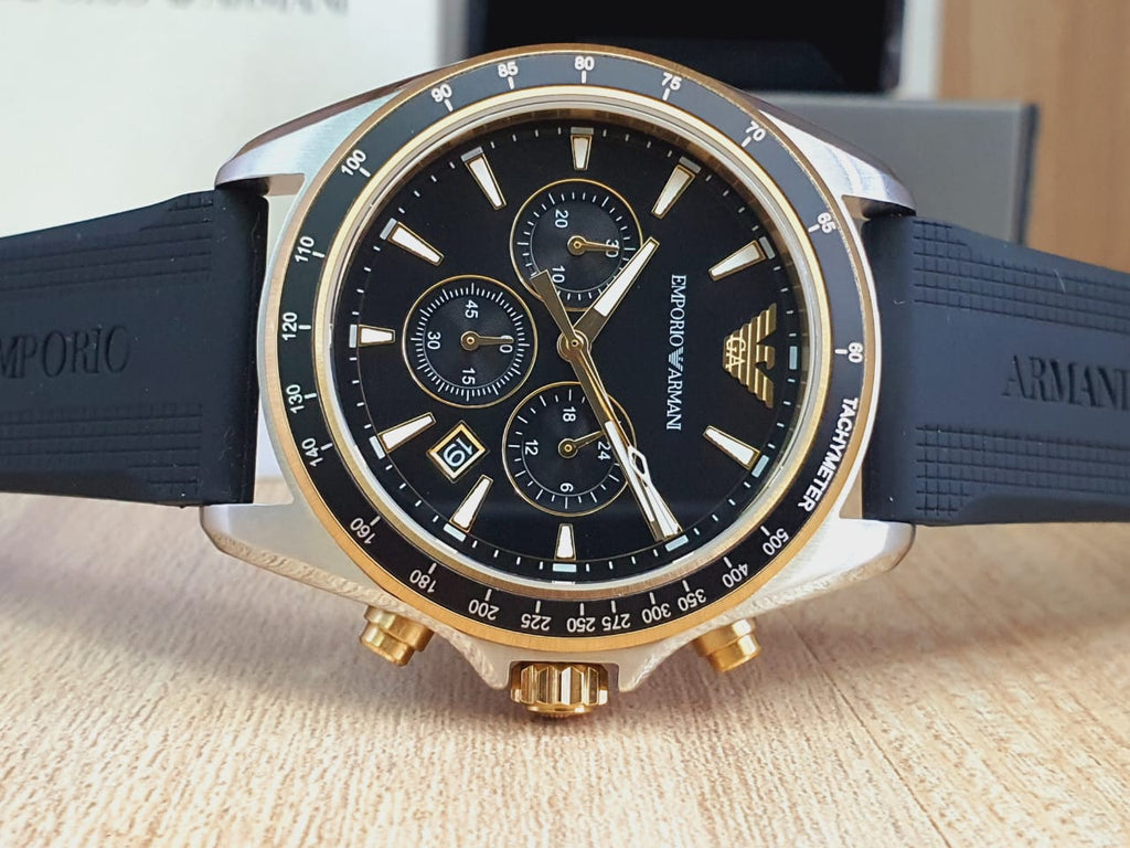 Emporio Armani Sigma Chronograph lack Dial Black Rubber Strap Watch For Men - AR80003 Buy Now By Emporio Armani