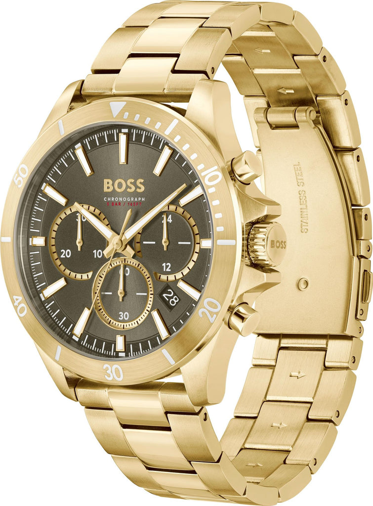 Hugo Boss Troper Chronograph Green Dial Gold Steel Strap Watch For Men - 1514059 Buy Now By Hugo Boss