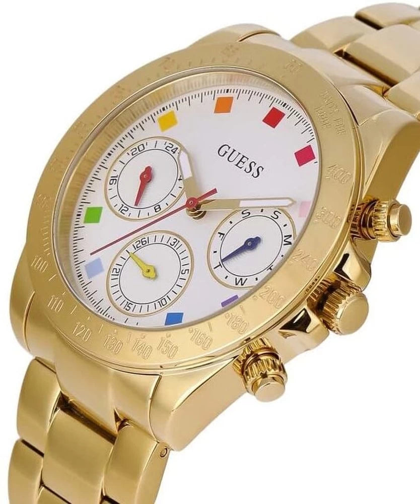 Guess Exclusive Multi Color White Dial Gold Steel Strap Watch for Women - GW0457L1 Buy Now By Guess