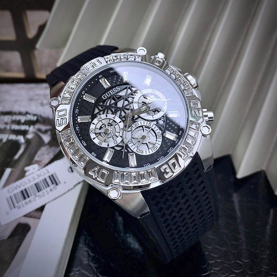 Guess Trophy Multifunction Black Dial Black Rubber Strap Watch for Men - GW0333G1 Buy Now By Guess