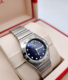 Omega Constellation Manhattan Quartz Diamonds Blue Dial Silver Steel Strap Watch for Women - 131.10.25.60.53.001 Buy Now By Omega