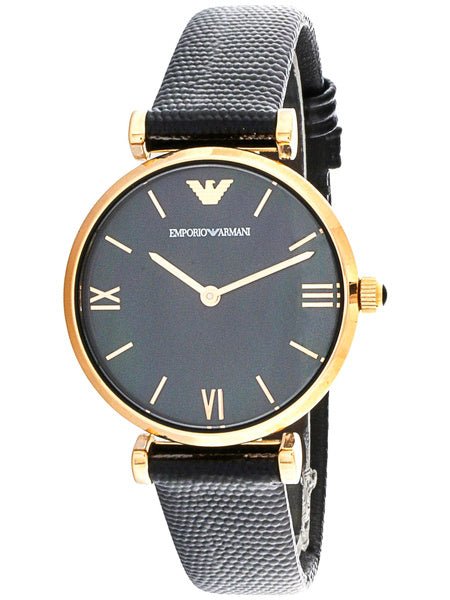 Emporio Armani Gianni T Bar Black Mother of Pearl Dial Black Leather Strap Watch For Women - AR11060 Buy Now By Emporio Armani