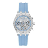 Guess Confetti Crystal Silver Dial Blue Rubber Strap Watch For Women - W1098L3 Buy Now By Guess