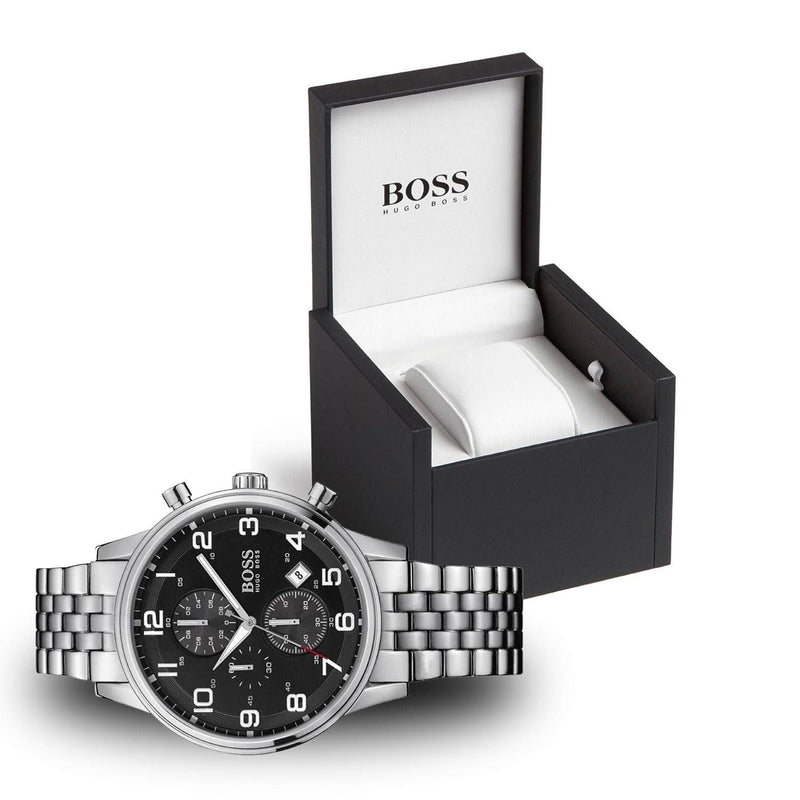 Hugo Boss Aeroliner Chronograph Black Dial Silver Steel Strap Watch For Men - 1512446 Buy Now By Hugo Boss