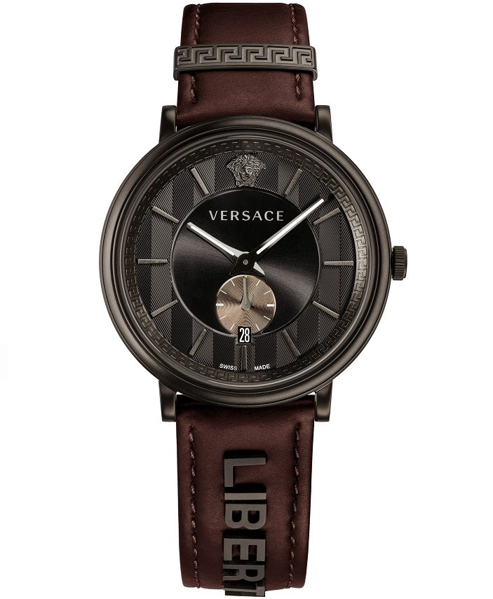 Versace V-Circle Manifesto Black Dial Maroon Leather Strap Watch for Men - VBQ040017 Buy Now By Versace