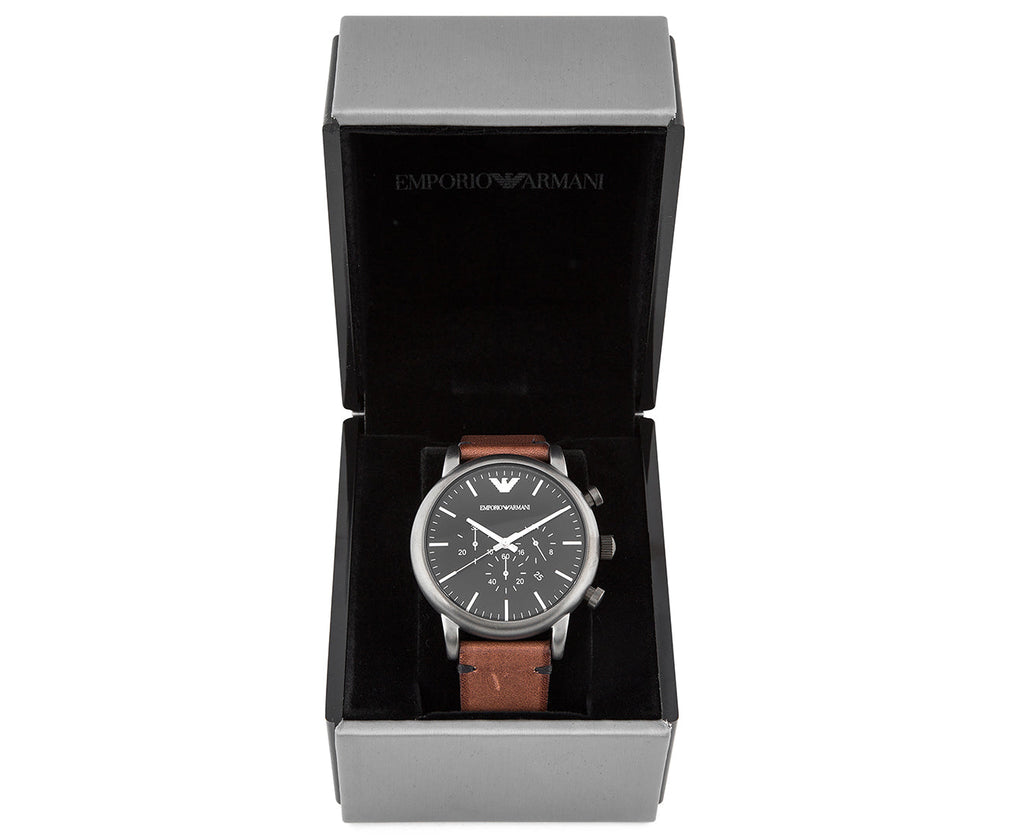 Emporio Armani Classic Chronograph Black Dial Brown Leather Strap Watch For Men - AR1919 Buy Now By Emporio Armani