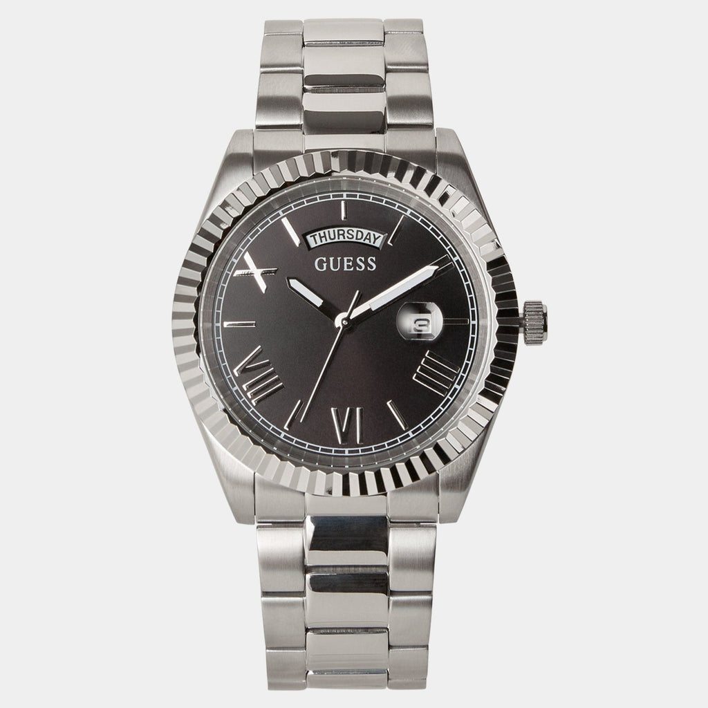 Guess Connoisseur Black Dial Silver Steel Strap Watch for Men - GW0265G1 Buy Now By Guess