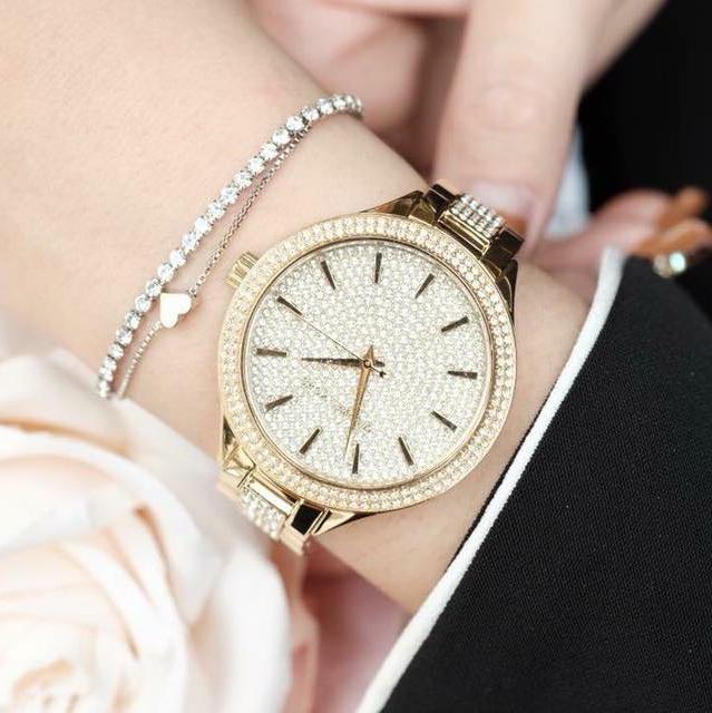 Michael Kors Slim Runway Crystals Gold Dial Gold Steel Strap Watch for Women - MK3632 Buy Now By Michael Kors