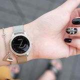 Guess Chelsea Crystals Black Dial Silver Mesh Bracelet Watch For Women - W0647L5 Buy Now By Guess