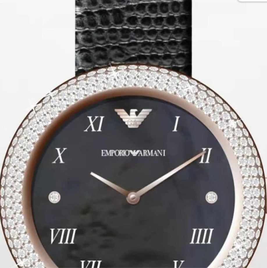 Emporio Armani Aviator Crystals Mother of Pearl Black Dial Black Silicon Strap Watch For Women - AR11373 Buy Now By Emporio Armani