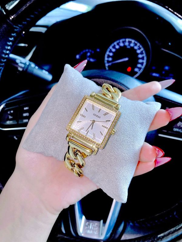 Guess Vanity Diamonds Silver Dial Gold Steel Strap Watch for Women - W1030L2 Buy Now By Guess