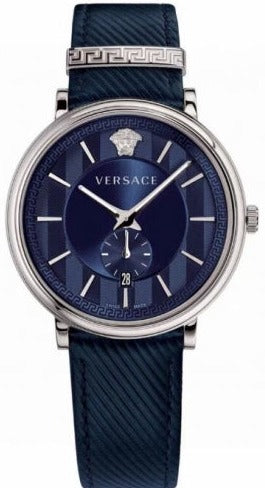 Versace Manifesto Quartz Blue Dial Blue Leather Strap Watch For Men - VBQ01017 Buy Now By Versace