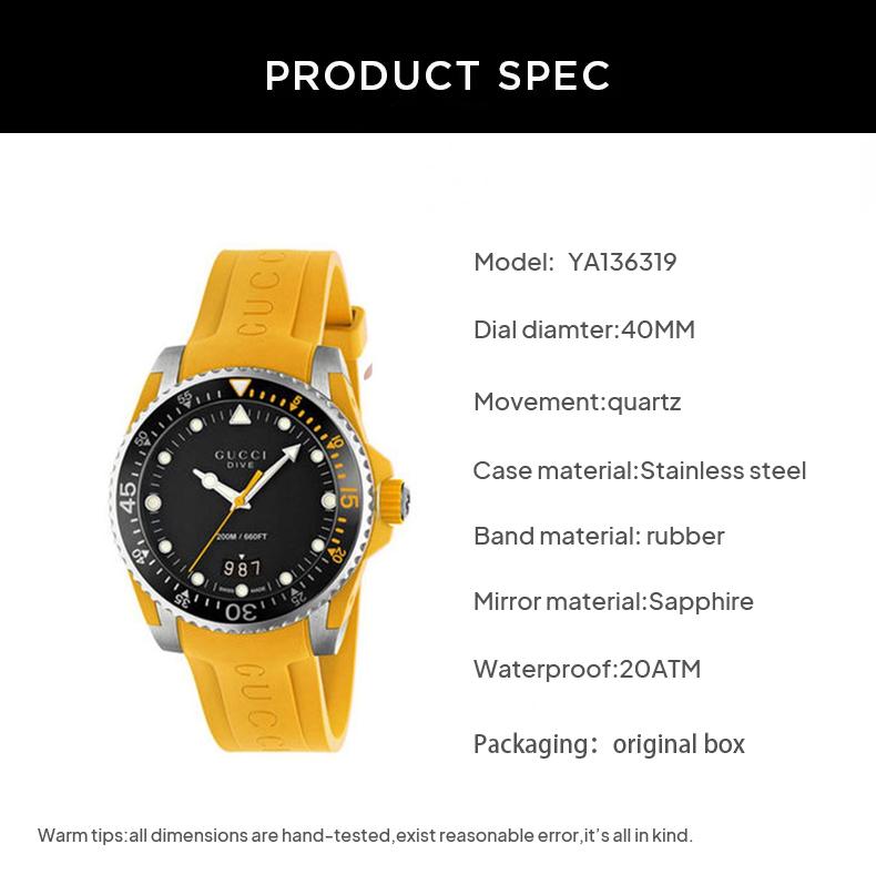 Gucci Dive Black Dial Yellow Rubber Strap Watch For Men - YA136319 Buy Now By Gucci