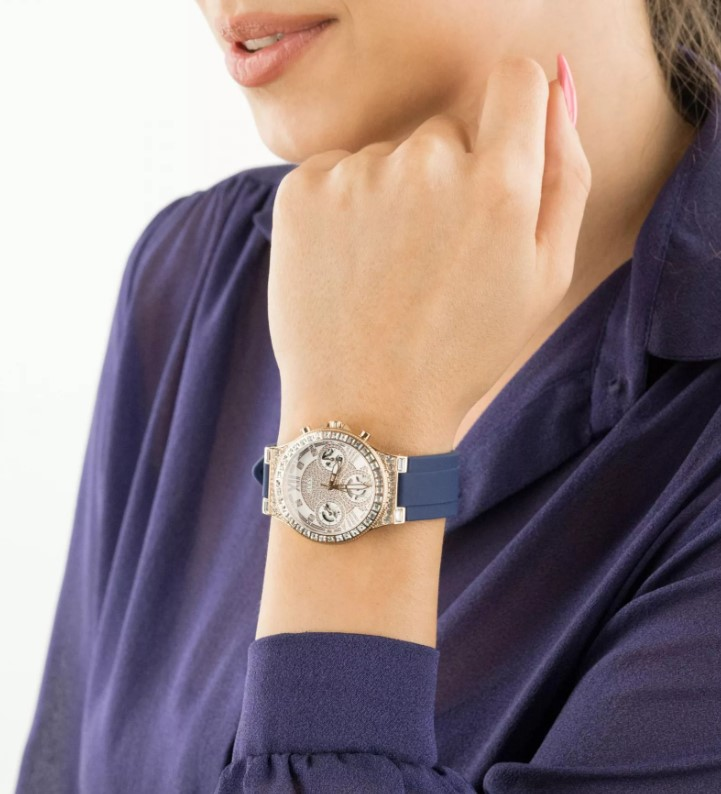 Guess Moonlight Diamonds White Dial Blue Rubber Strap Watch for Women - GW0257L3 Buy Now By Guess