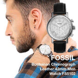 Fossil Buchanan Chronograph Silver Dial Black Leather Strap Watch for Men - FS5102 Buy Now By Fossil