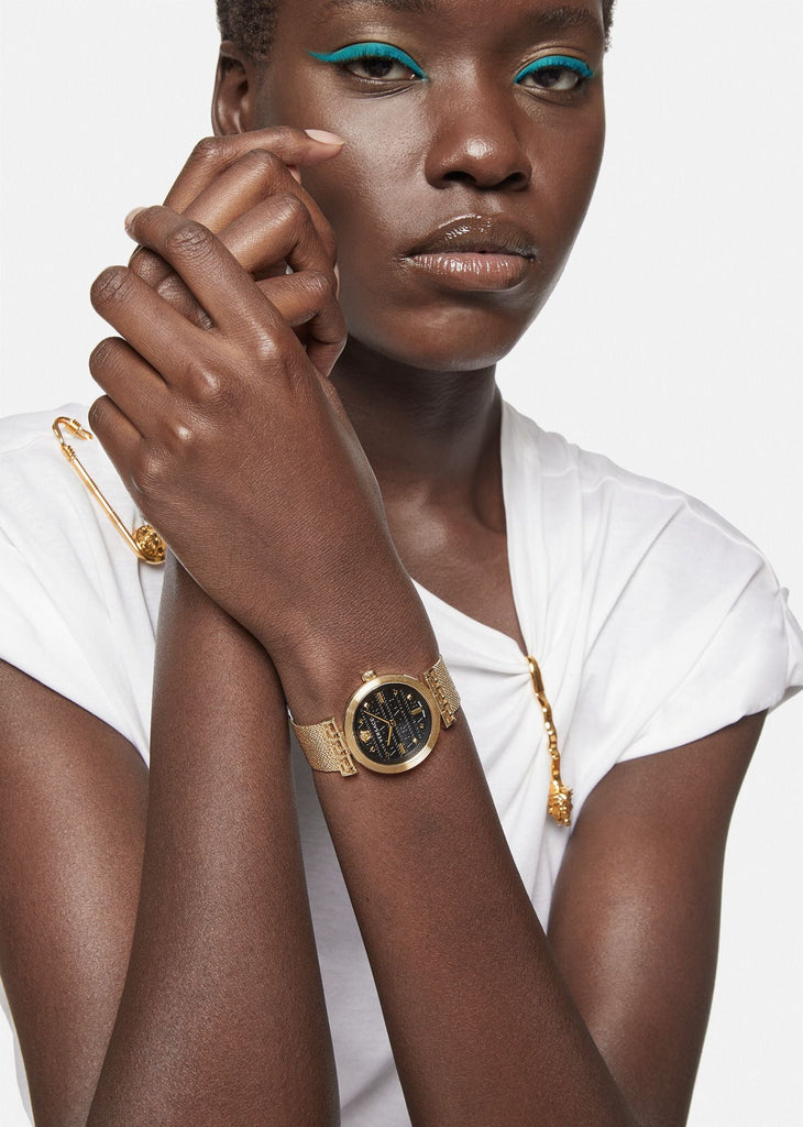 Versace Meander Black Dial Gold Mesh Bracelet Watch for Women - VELW00720 Buy Now By Versace