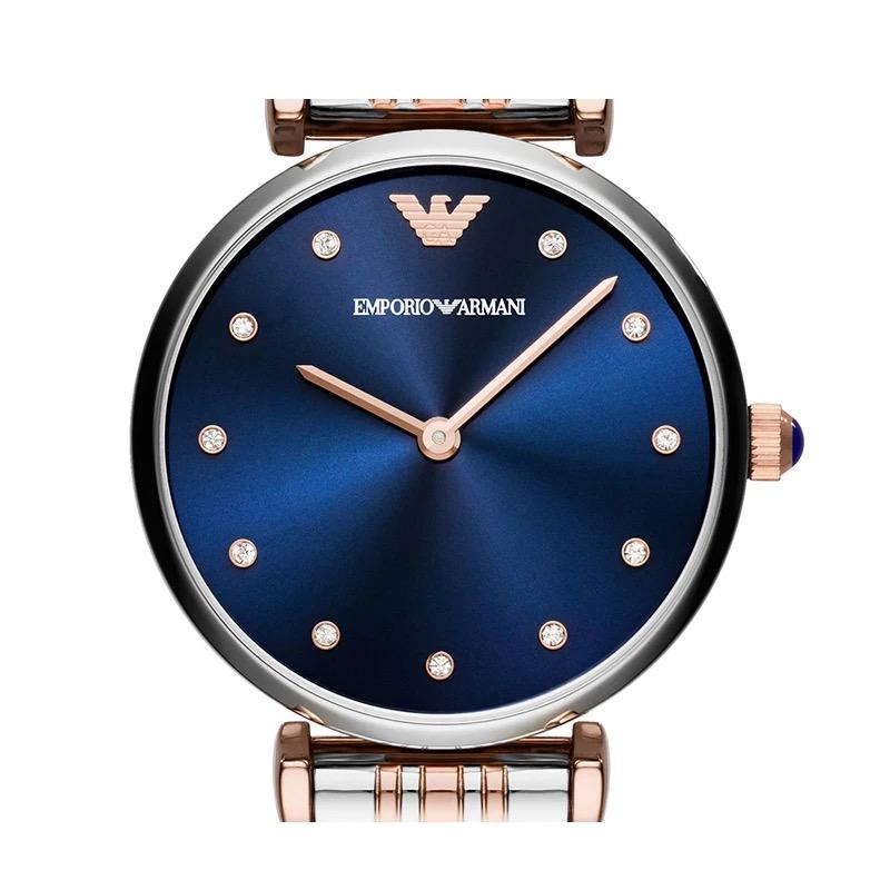 Emporio Armani Gianni T Bar Crystal Blue Dial Two Tone Steel Strap Watch For Women - AR11092 Buy Now By Emporio Armani