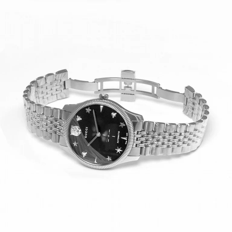 Gucci G Timeless Automatic Black Dial Silver Steel Strap Watch For Men - YA126353 Buy Now By Gucci