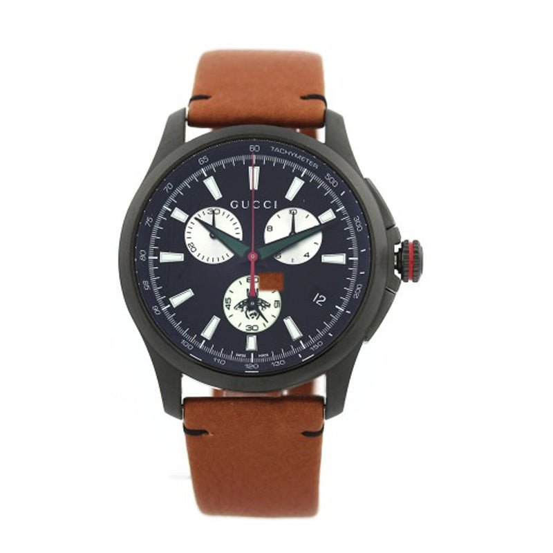 Gucci G-Timeless Chronograph Black Dial Brown Leather Strap Watch For Men - YA126271 Buy Now By Gucci
