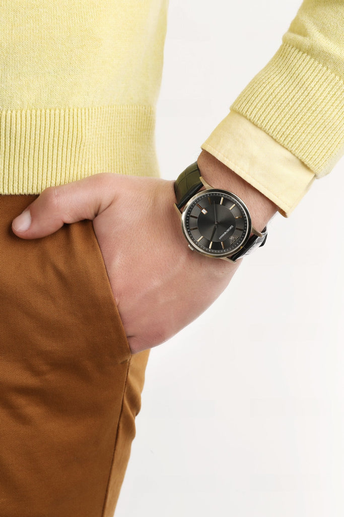Emporio Armani Renato Quartz Grey Dial Black Leather Strap Watch For Men - AR11049 Buy Now By Emporio Armani