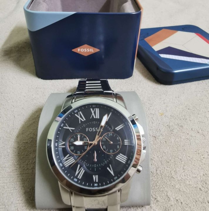 Fossil Grant Chronograph Black Dial Silver Steel Strap Watch for Men - FS4994 Buy Now By Fossil