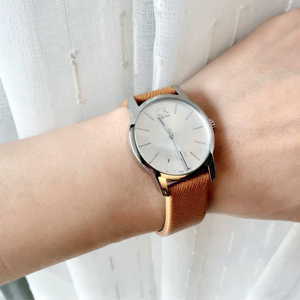 Calvin Klein City Silver Dial Light Brown Leather Strap Watch For Women- K2G23120 Buy Now By Calvin Klein