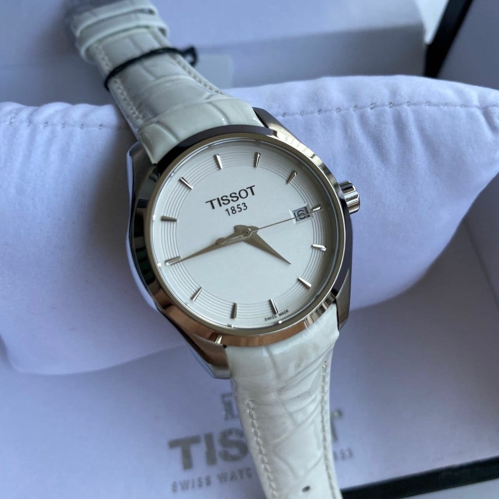 Tissot Couturier Lady Silver Dial White Leather Strap Watch For Women - T035.210.16.011.00 Buy Now By Tissot