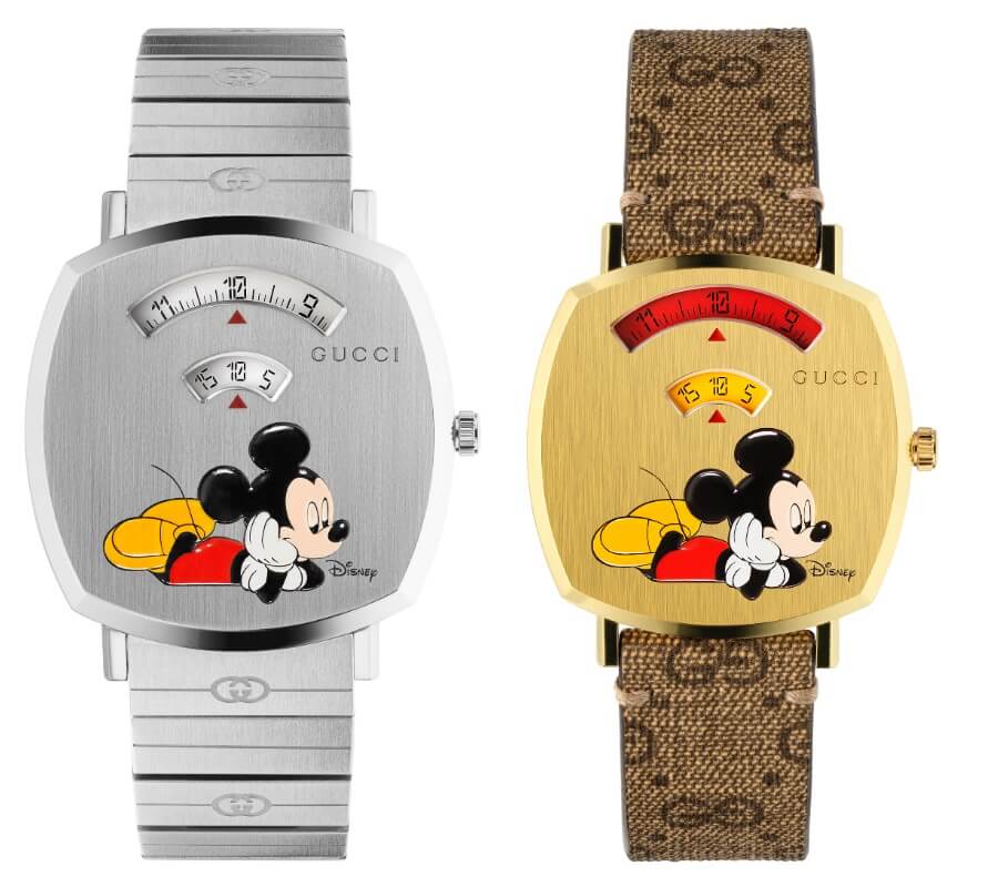 Gucci Grip Disney Mickey Mouse Gold Dial Brown Leather Strap Watch For Women - YA157420 Buy Now By Gucci