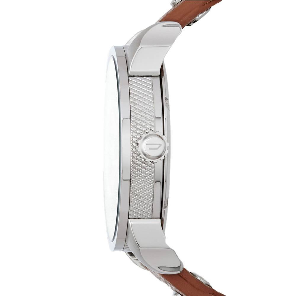 Diesel Mini Daddy Silver Dial Brown Leather Strap Watch For Men - DZ7309 Buy Now By Diesel