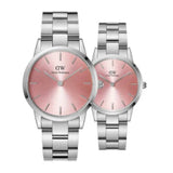 Daniel Wellington Iconic Pink Dial Silver Steel Strap Watch For Women - DW00100329 Buy Now By Daniel Wellington