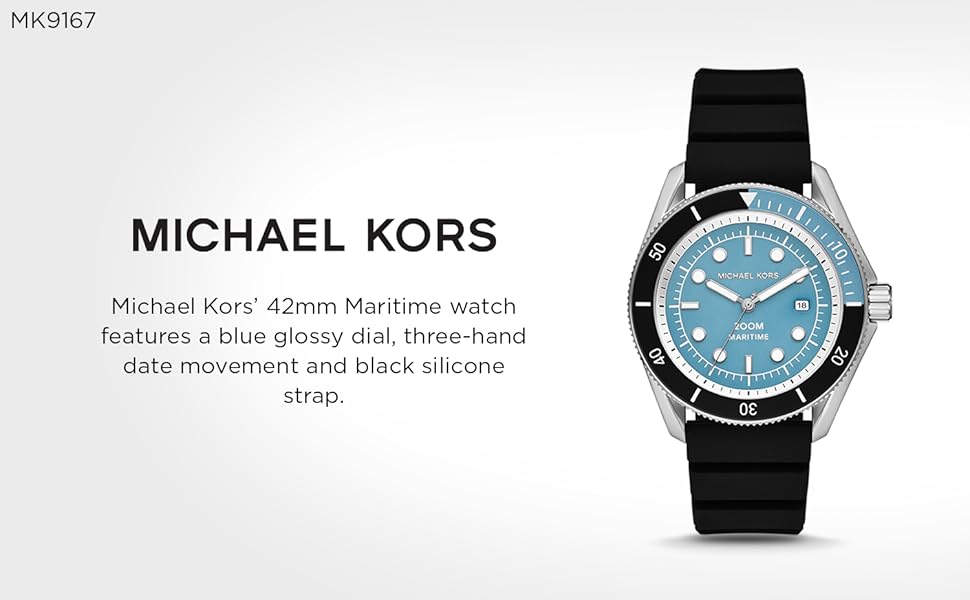 Michael Kors Maritime Three Hand Blue Dial Black Silicone Strap Watch for Men - MK9167 Buy Now By Michael Kors