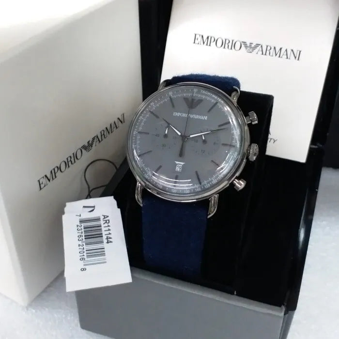 Emporio Armani Aviator Quartz Grey Dial Blue Fabric Strap Watch For Men - AR11144 Buy Now By Emporio Armani