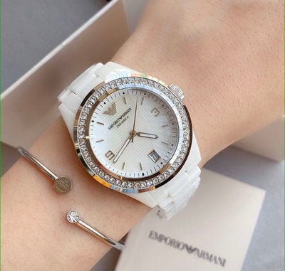 Emporio Armani Ceramica White Mother of Pearl Dial Stainless Steel Strap Watch For Women - AR1426 Buy Now By Emporio Armani
