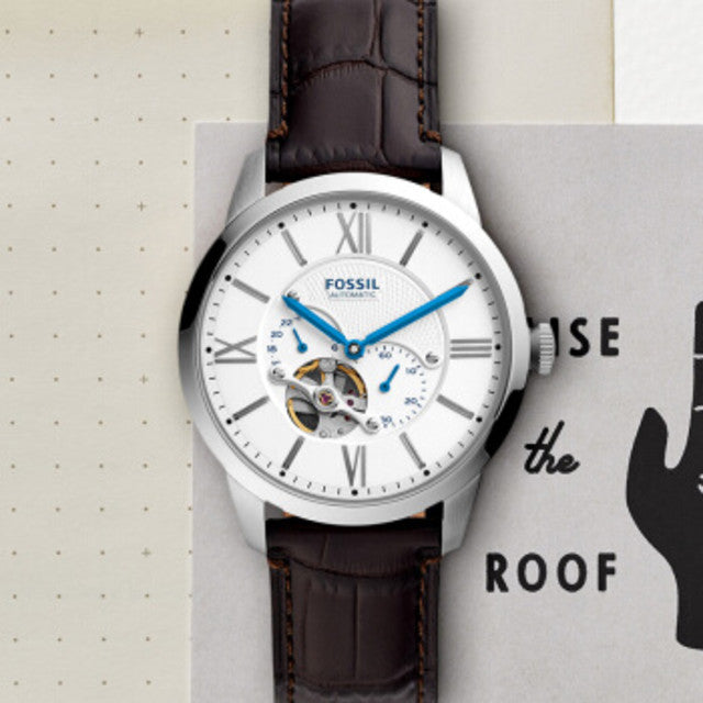 Fossil Townsman Automatic Chronograph White Dial Blue Leather Strap Watch for Men - ME3167 Buy Now By Fossil